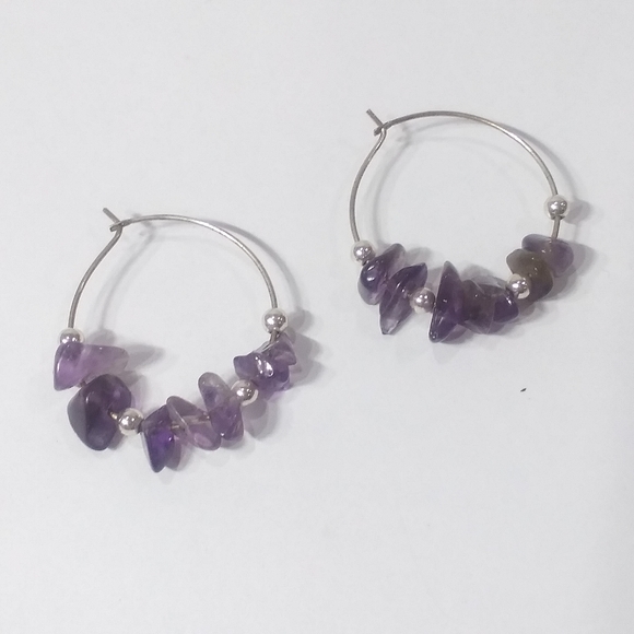 Jewelry - Amethyst Chip Hoop Earrings